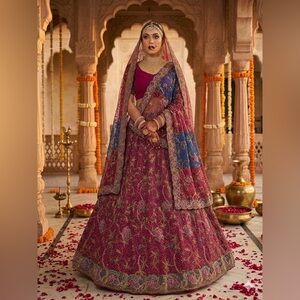 Designer Royal Maroon & Navy Bridal Lehnga – Exquisite Hand-Work & Zardosi